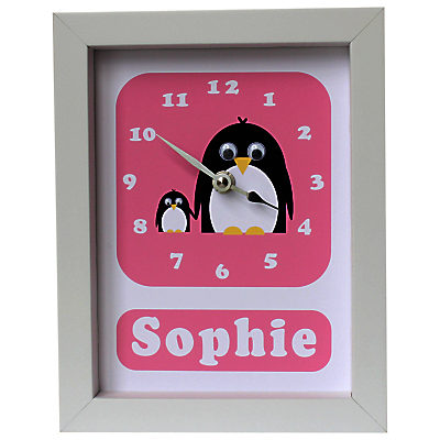 Stripey Cats Personalised Poppy & Petula Penguin Framed Clock, 23 x 18cm Pink